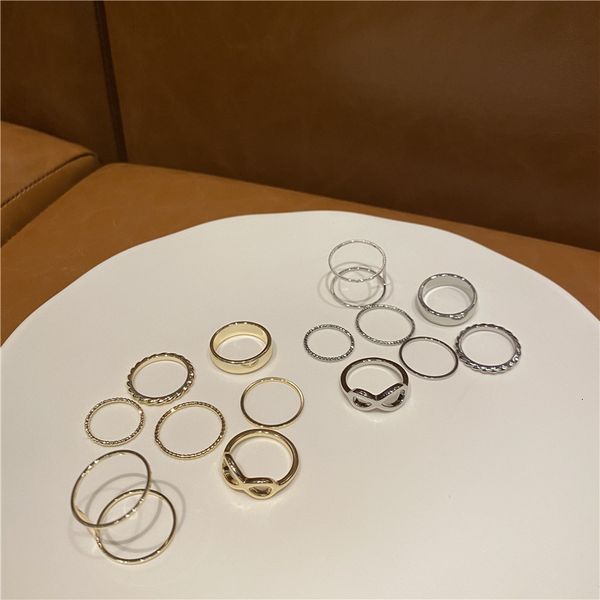 

korean fashion combination 7-piece set with simple style and versatile personality index finger cold wind joint ring, Silver