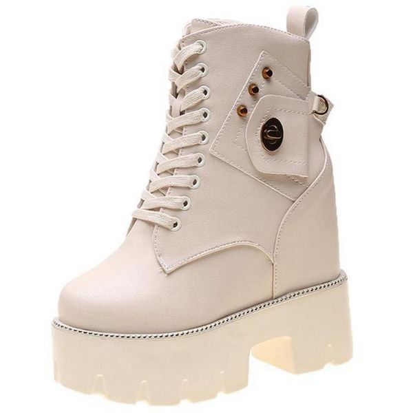 

boots bonjomarisa elegant girl platform lace up zipper ankle rivet fashion women casual designer shoes woman, Black