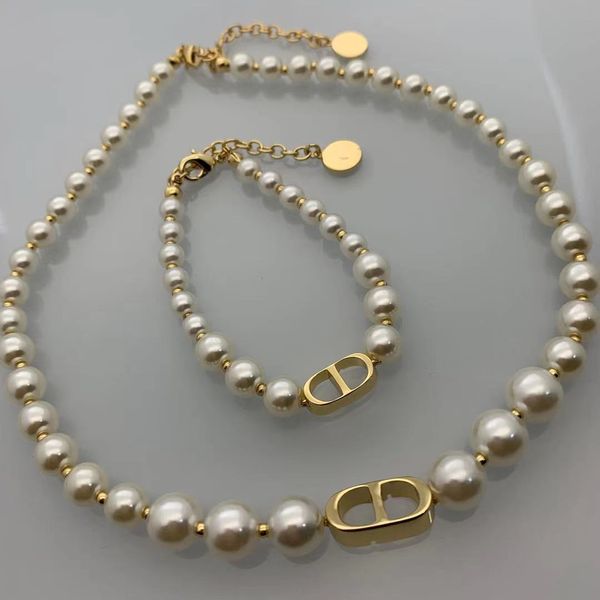 

designer jewelry version family necklace fashion bracelet trend simple letter pearl net red same style necklace, Silver