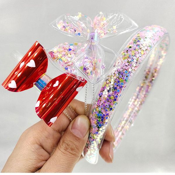 

hair accessories kids' bling sequin quicksand headband children's lovely glitter bowknot hoop baby, Slivery;white