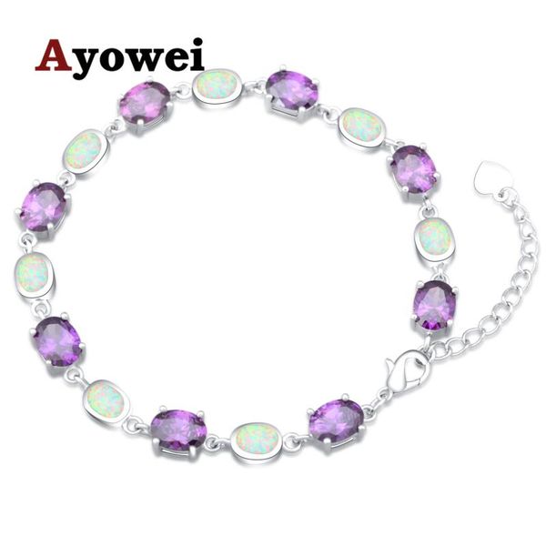 

charm bracelets ayowel brand design anniversary purple fire opal silver s925 stamped for ladies wedding pulsera obs076a, Golden;silver