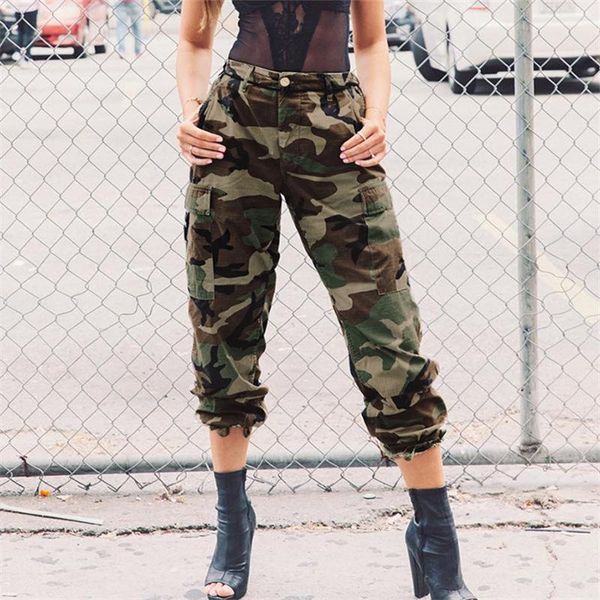 

women's pants & capris women fashion camouflage print trousers regular fit cotton cargo spring autumn zipper casual anklepants, Black;white