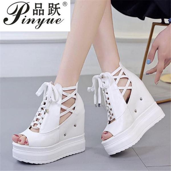 

women's platform with heels and fish mouth black breathable muffin sandals