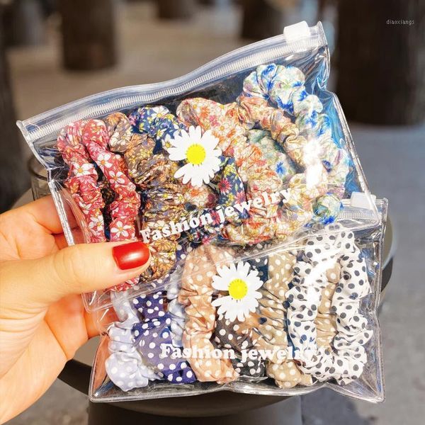 

pack 2021 scrunchies elegant print flower elastic hair bands rope for women girl ponytail holder fashion accessories1
