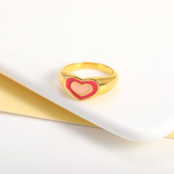 

wedding rings minimalism fashion drop oil love ring cold wind alloy color peach heart boots plain jewelry for women girl gift, Slivery;golden
