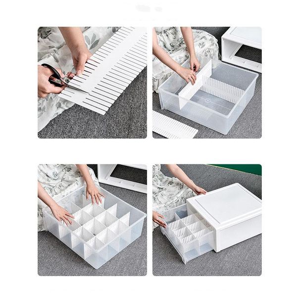 

hooks & rails 4pcs diy adjustable storage partition board plastic drawer divider combination space-saving division organizer