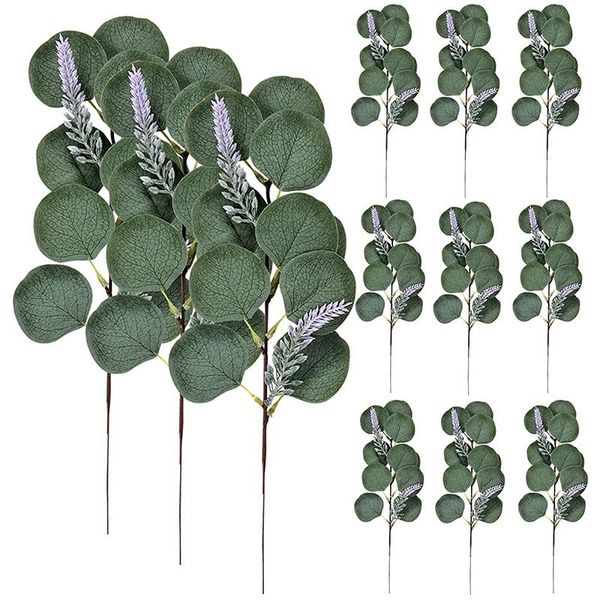 

decorative flowers & wreaths 12 pcs artificial eucalyptus greenery stems silver dollar leaves floral arrangement (with lavenders)