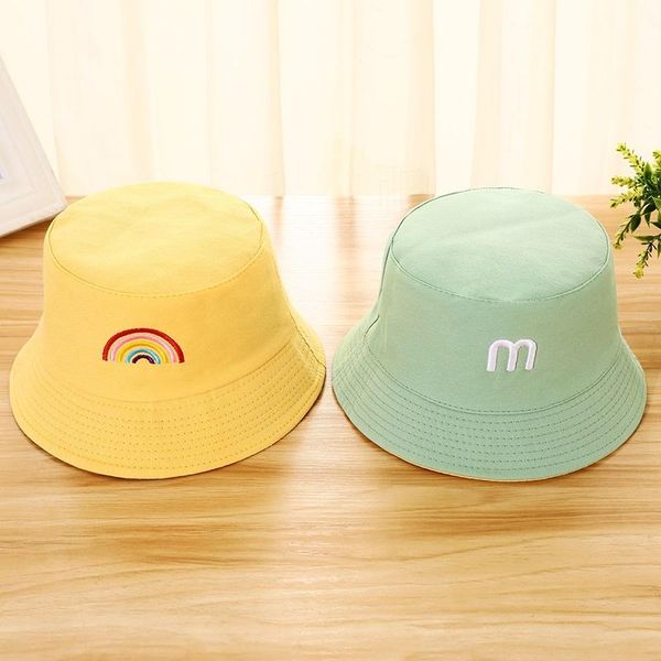 

summer baby hat double sided rainbow embroidery bucket for boys girls toddler sun caps boy born pography props & hats, Yellow