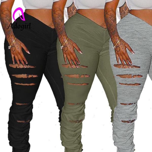 

distressed women capri flare pants joggers high waist pleated trousers stacked sweatpants fitness ruched hole sport leggings, Black;white