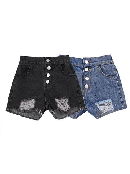 

shorts citgeesummer kids girls casual jeans ripped holes solid color denim clothes dark blue/ black clothing
