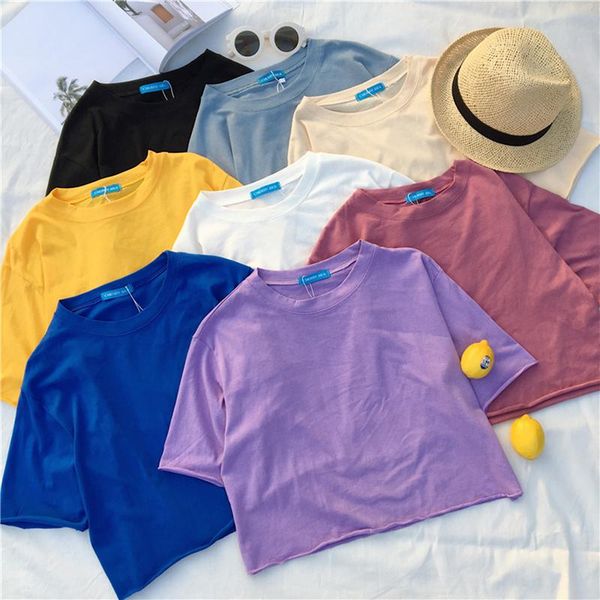 

women's t-shirt 8 solid color casual t shirts women 2021 summer korean fashion basic tee shirt femme short sleeve crop harajuku, White
