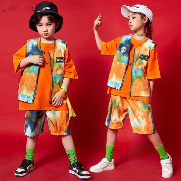 

stage wear children's day jazz dance costumes for kids loose short sleeved hiphop outfits modern hip hop rave clothes dqs7137, Black;red