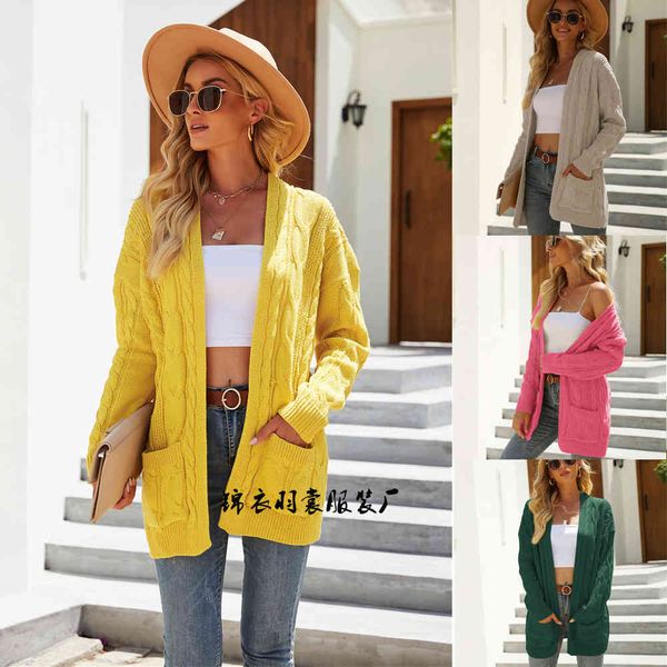 

autumn and winter 2021 new large cardigan sweater twist knitted coat women's wear, White