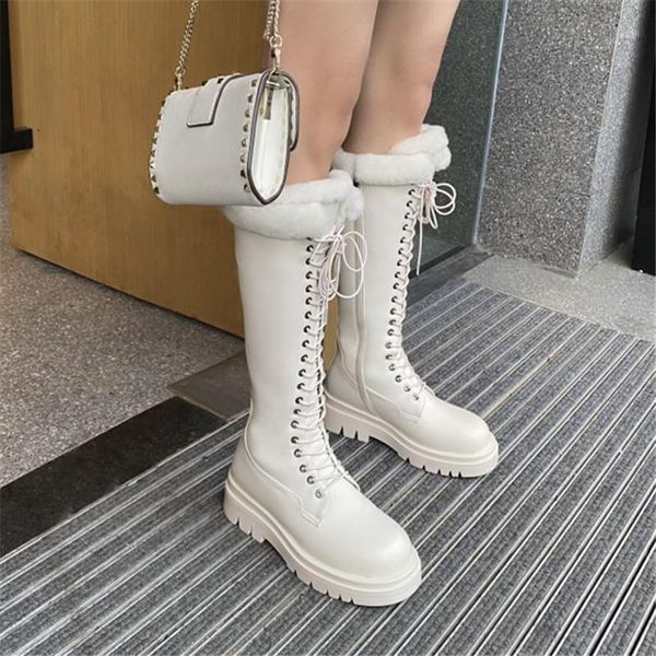 

boots pxelena thick wool fur knight riding motorcycle biker combat snow women pu leather chunky heels punk gothic shoes1, Black