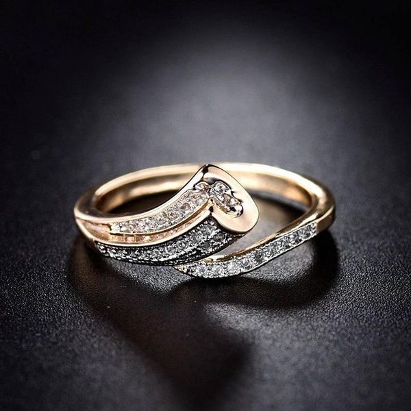 

wedding rings fashion unique finger band for women gold-color ring pave crystal cz zircon statement jewelry mother, Slivery;golden
