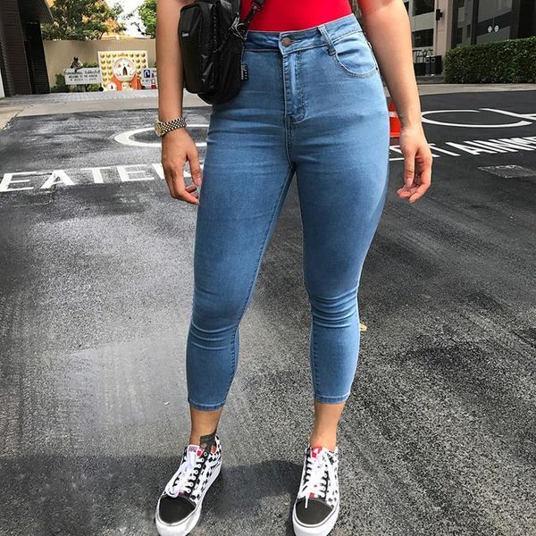 

pencil pants arrival 4 colors womens jeans denim high elastic casual skinny, Blue