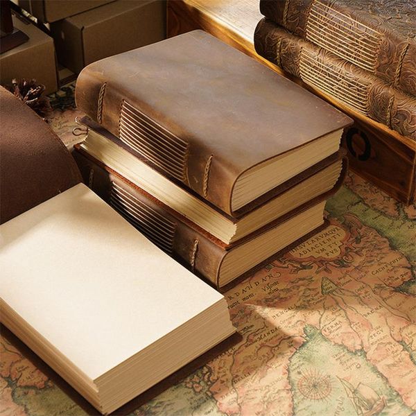 

vintage handmade notebook original sketch organizer retro leather notepad environmental paper creative notepads, Purple;pink
