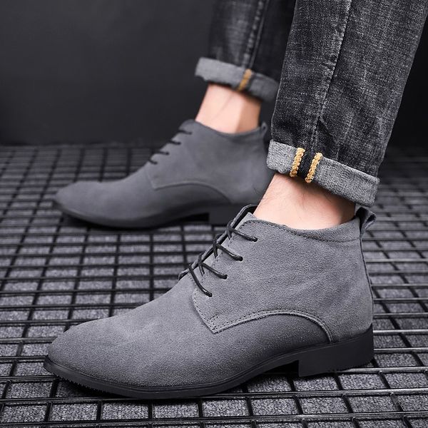 

dress shoes men leather boots male autumn casual motorcycle botas hombre lace-up basic man outdoor fashion ankle wgrc, Black