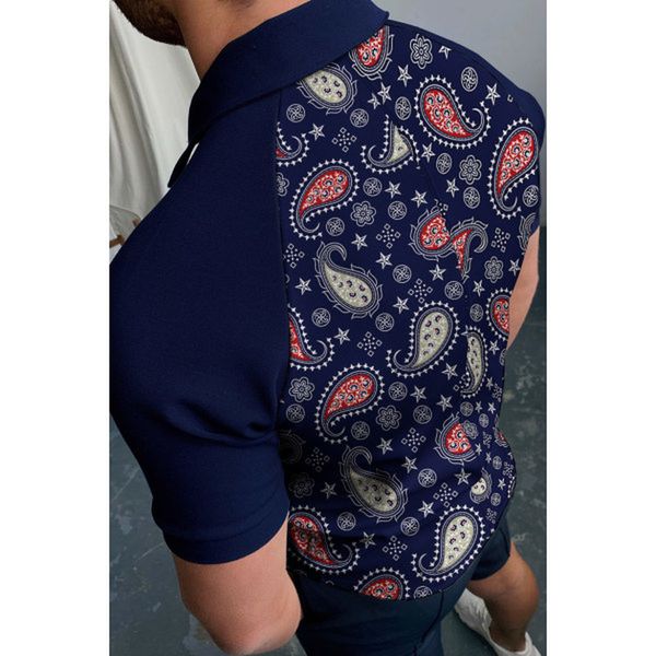 

water block pattern men's zipper polo shirt comfortable breathable fashionable cool daily travel work party, White;black
