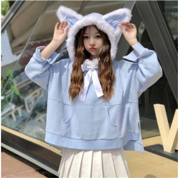 

women's hoodies & sweatshirts cute ear autumn women japanese animal sweatshirt winter loose kawaii outwear harajuku hoodie streetwear, Black