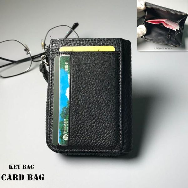 

card holders ht men's leather zipper bag key, Brown;gray