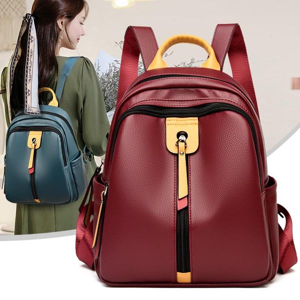 

school bags vintage pu women backpack lady large capacity waterproof rucksack casual female anti theft bagpack leather mochila