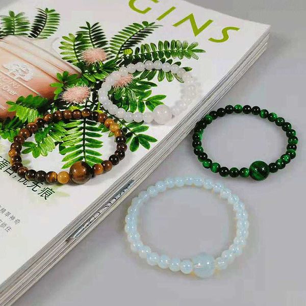 

new 6mm moonstone 14mm tiger eye stone bracelet elastic agate bracelet jewelry, Golden;silver
