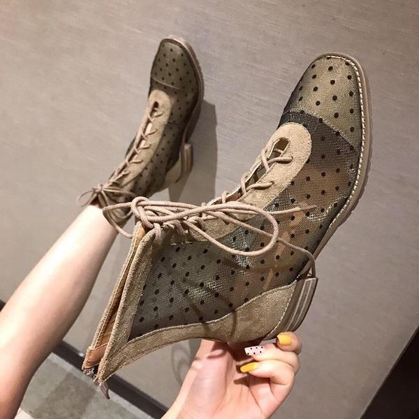 

boots 2021 spring and summer women's boots, british style, color matching dot mesh, comfortable breathable, thin, Black