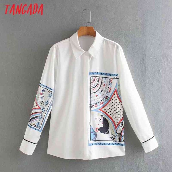 

women vintage flowers print white chiffon long sleeve spring chic female loose shirt xn187 210416