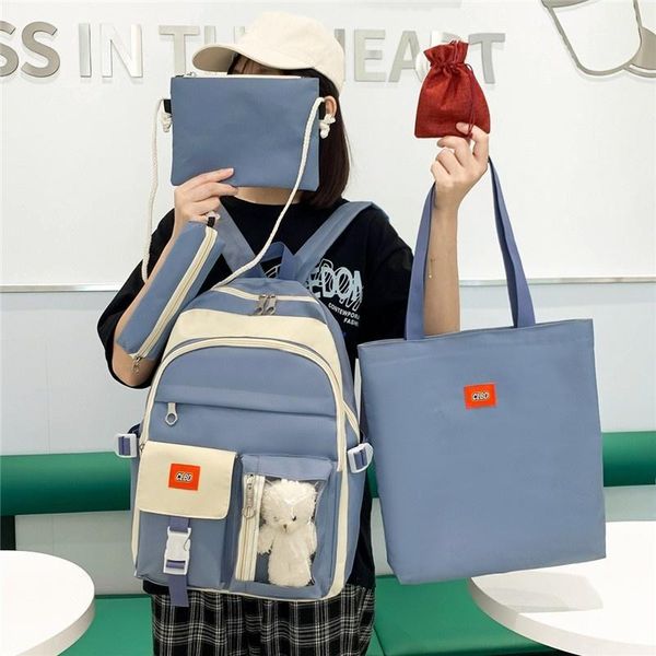 

school bags 5 piece of fashion women backpack cute canvas schools for girls big capacity with lots travel backbags