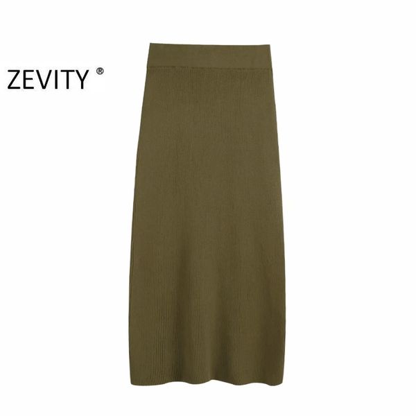 

women vintage solid color back split knitting slimming midi skirt faldas mujer lady chic vestidos mid-calf qun662 210419, Black