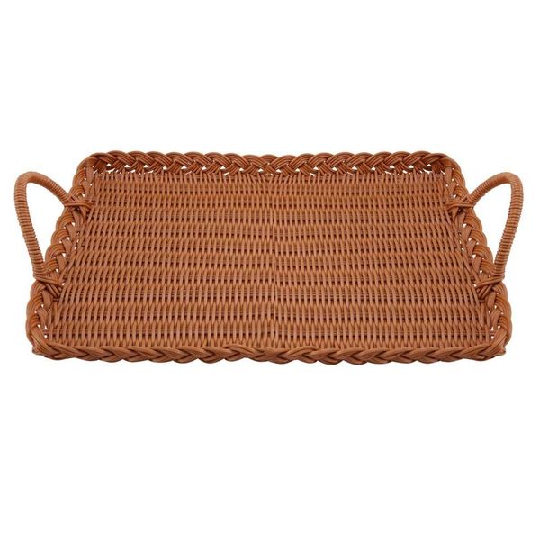 

double-ear handle square tea set storage tray living room deskhand-woven bread and fruit basket pp rattan kitchen & organization