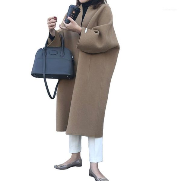 

women's wool & blends 2021 autumn and winter coat casual warm cardigan v temperament elegant medium woo coatl cashmere korean c, Black