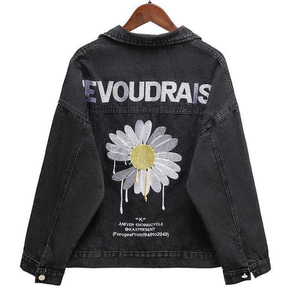 

women's jackets jacket 2021 denim female korean version of loose embroidery wild daisy tide ins selling trend brand, Black;brown