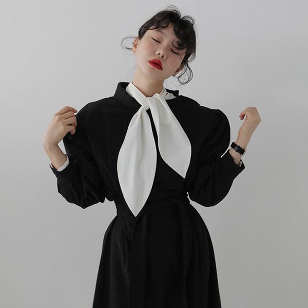 

women's blouses & shirts women spring bow tie collar long sleeve blouse vintage single breasted shirt cardigan loose solid color blusa, White