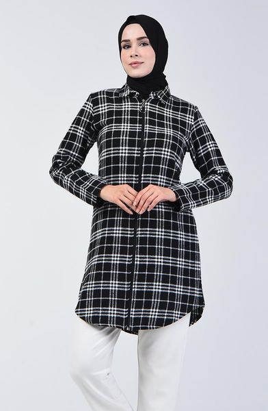 

women's blouses & shirts minahill zippered lumberjack tunic 5287-04 black white