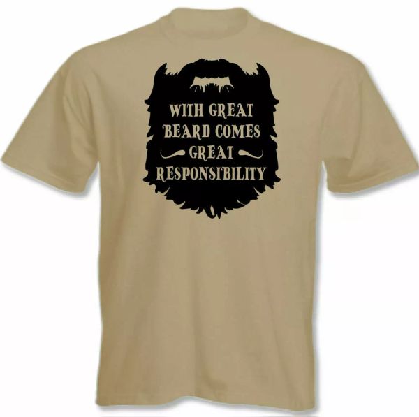

beard t-shirt great comes great responsibility mens funnytee top, White;black