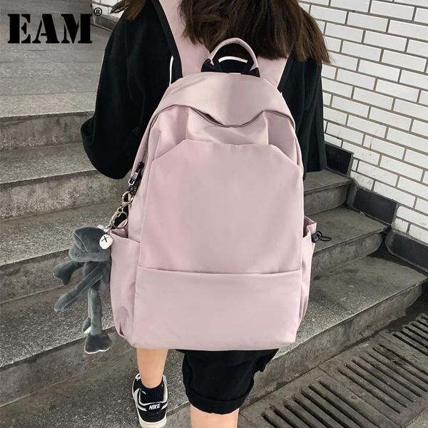 

backpack [eam] trendy women's large-capacity solid all match zipper casual fashion pink computer student bag 2021 18a4019