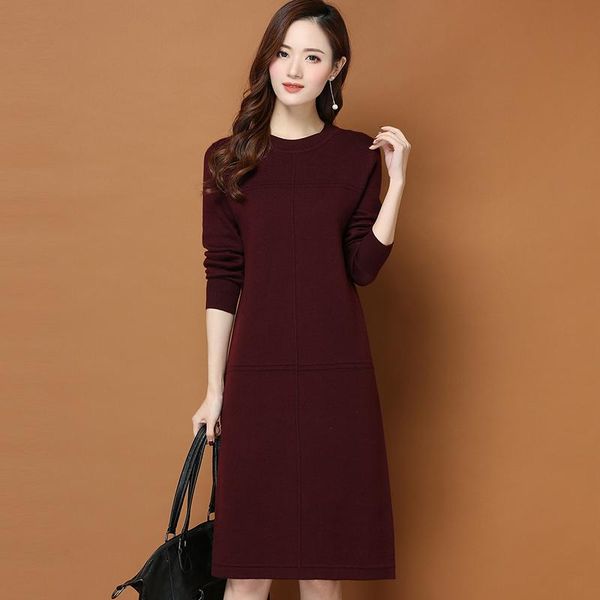 

casual dresses kmetram sweater wool dress women clothes 2021 autumn winter vintage elegant midi plus size vestidos my3201, Black;gray