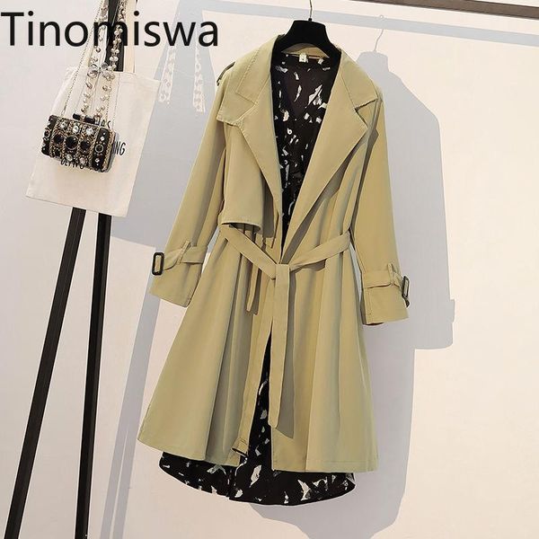 

women's trench coats tinomiswa full sleeve long women elegant 2021 solid color turn down collar fashion casual all-match jackets, Tan;black