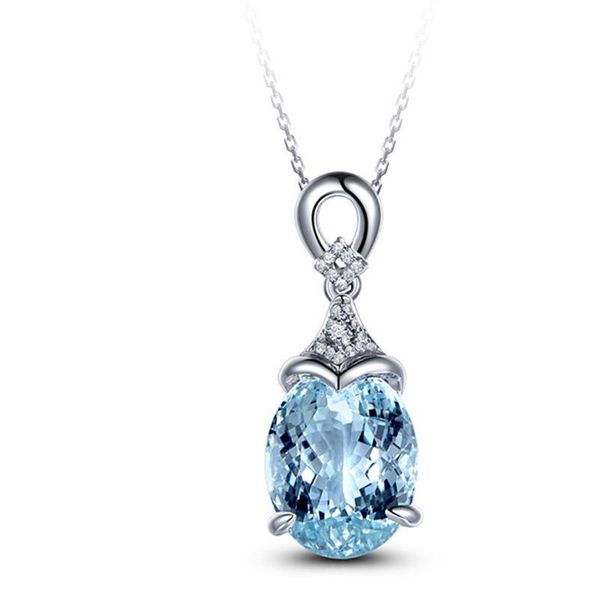 

pendant necklaces exquisite oval blue crystal elegant women zircon silver plated necklace charm wedding anniversary jewelry