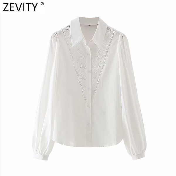 

zevity women fashion hollow out lace embroidery white shirt office ladies casual blouse roupas chic femininas ls7602 210419