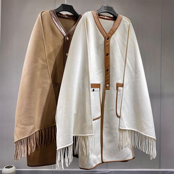 

women's wool & blends 2021 ladies genuine cashmere coat for fall/winter korean style loose casmere cape coats, Black