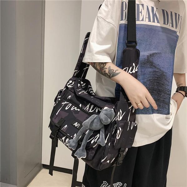 

cross body korean female ins fashion wild simple solid color graffiti large capacity canvas student school shoulder bag messenger