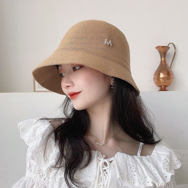 

diamond letter knitting fisherman's hat women's summer thin versatile sunshade hat foldable small bucket hat, Blue;gray