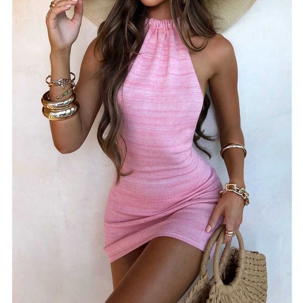 WSevypo Sexy Backless Curto Dress Curto Women's Halter Tie Up Bodycon Sundress Festa Clube Desgaste Senhora Slim Mini Vestido Y1006