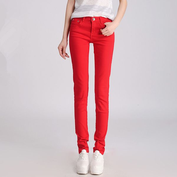 

fsdkfaa women plus size stretch koreans skinny small-leg jeans casual pencil pants candy color black stacked slim leggings, Blue