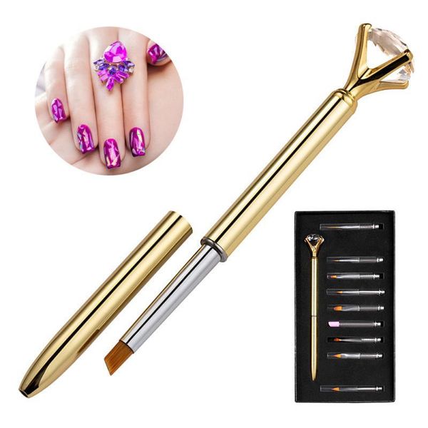 

nail art kits painting pen ten heads replaceable uv gel acrylic diamond frost draw line engrave smudge boxed soft brush