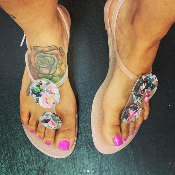 

sandals diamond decoration flip flop flat jelly for female woven flops casual comfortable beach bq8d, Black
