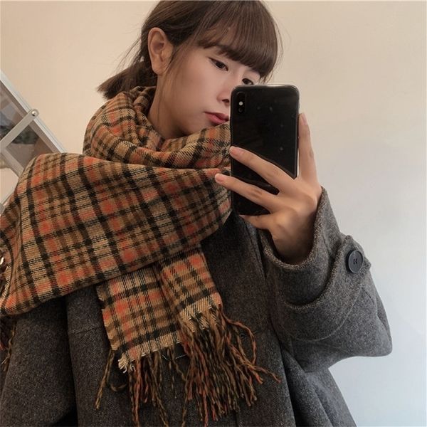 

greenhouse korea east gate plaid cashmere scarf women's fashion street shooting warm bib dual purpose, Blue;black
